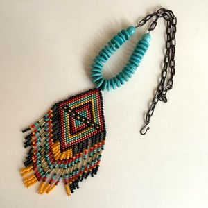 Turquoise boho festival handmade pendant necklace